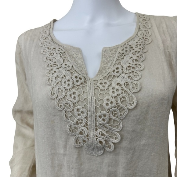 Carla Conti Made in Italy Linen Beige Crochet Lace Dress, XS - Picture 7 of 12